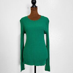 Ann Taylor Womens Y2K Waffle Knit Preppy Sweater Size M Green Old Money Academia
